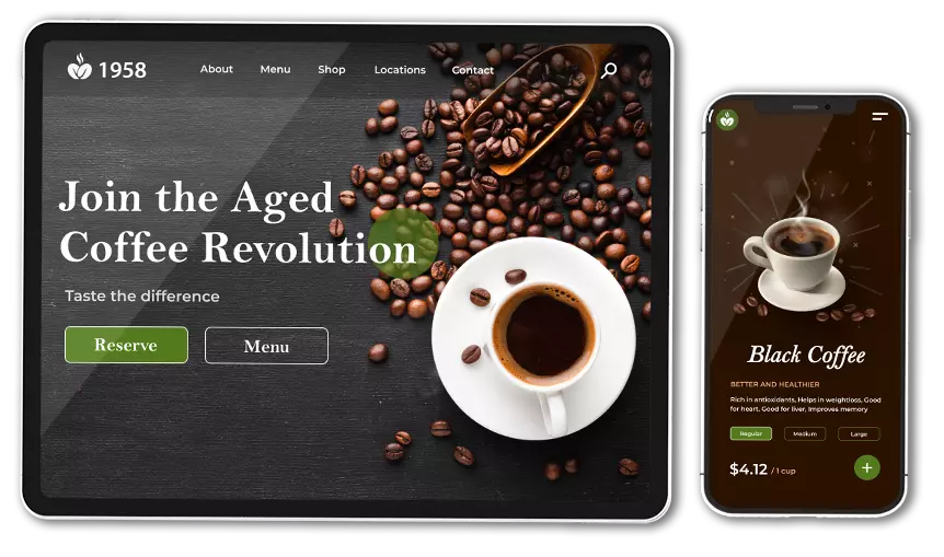 Cafe website responsive on tab and mobile devices