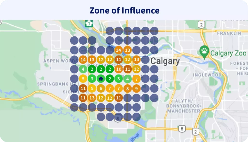 Geogrid of zone of influence of your local business