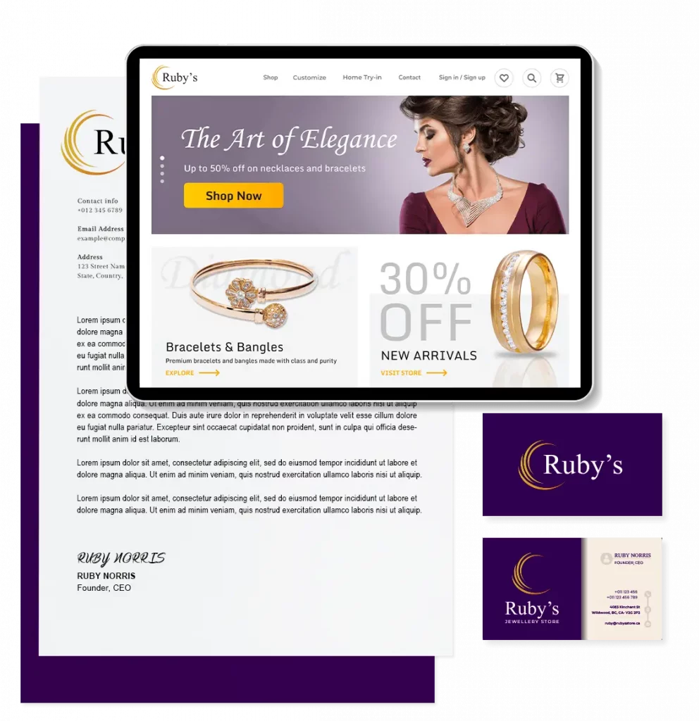 jewellery store website and branding