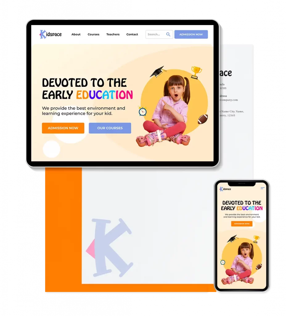 Kidspace kindergarten responsive website and branding