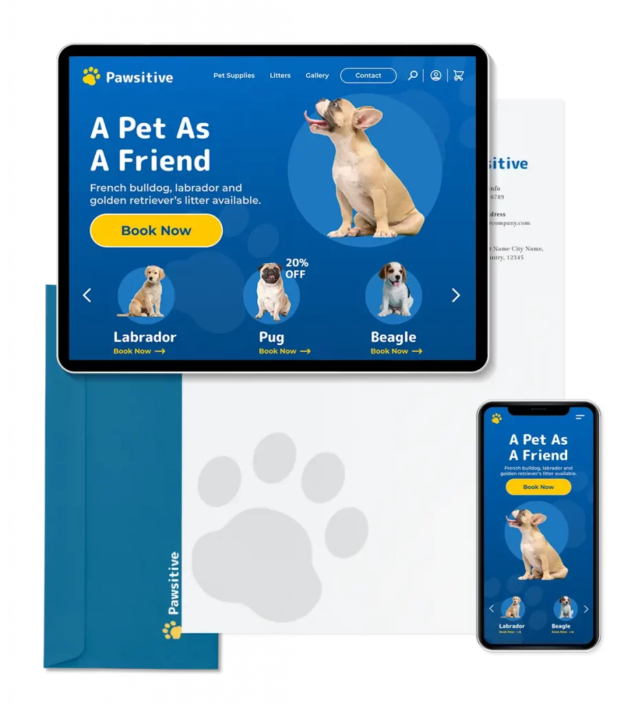 Pet shop responsive ecommerce website and branding